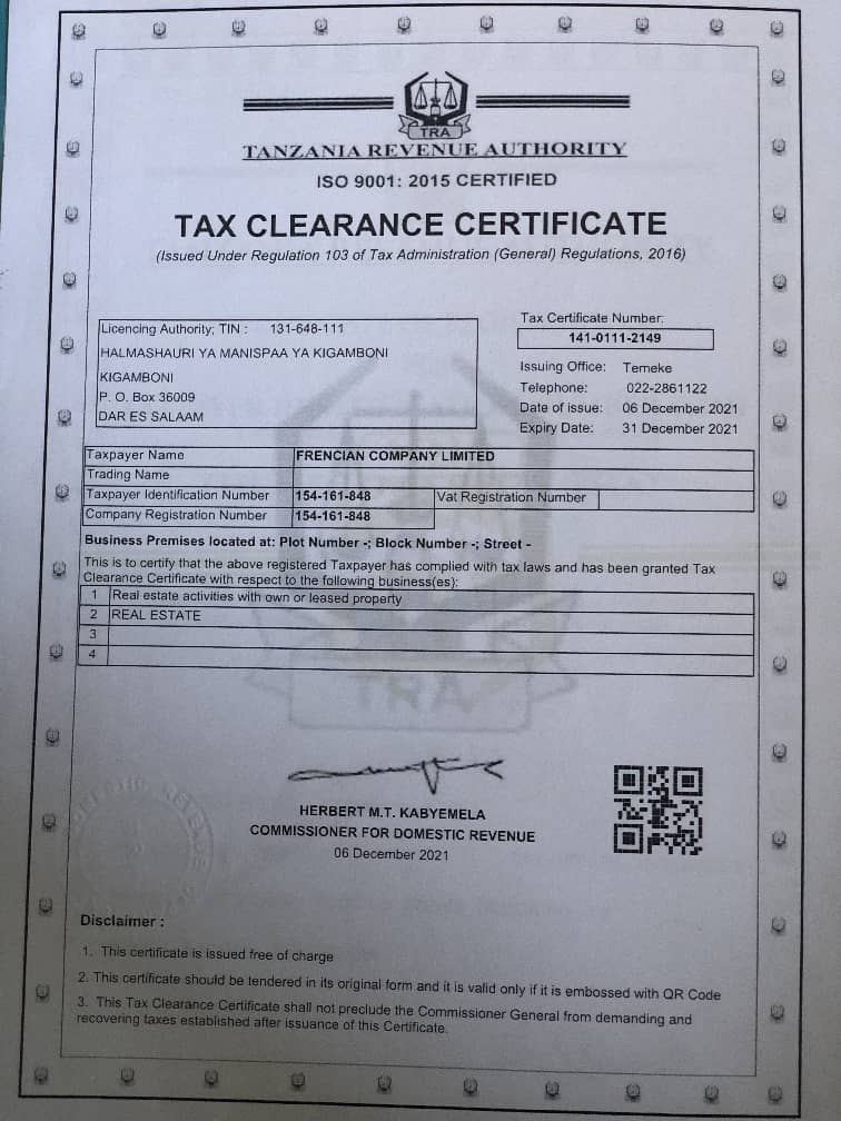 Tax Clearance Certificate