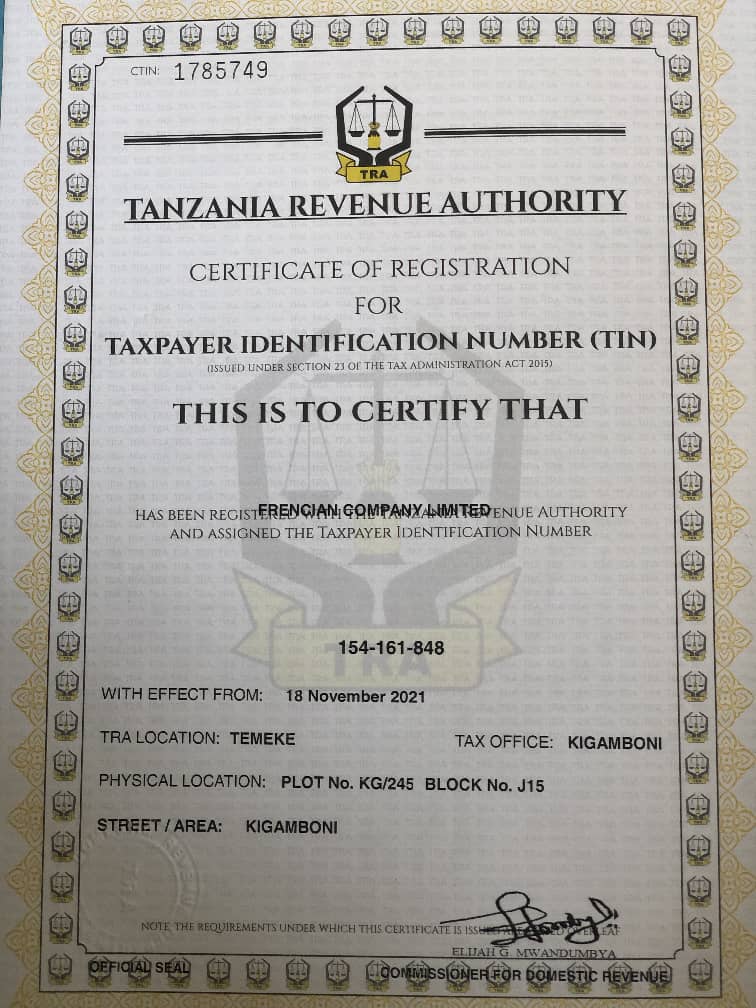 TIN Registration Certificate